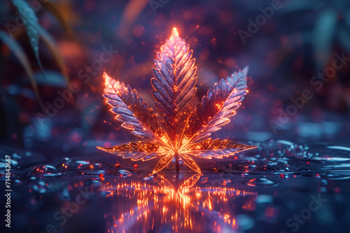 a stylized rainbow-iridescent cannabis icon symbol in the style of iridescent opalescent holographic