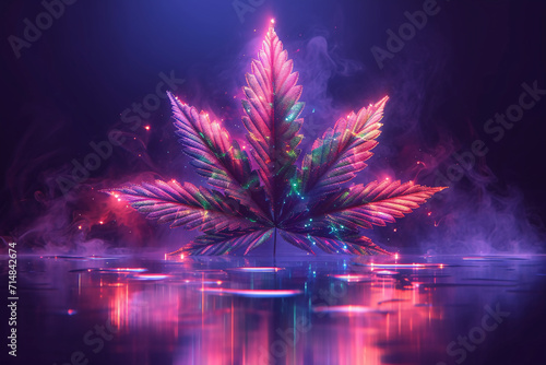 a stylized rainbow-iridescent cannabis icon symbol in the style of iridescent opalescent holographic