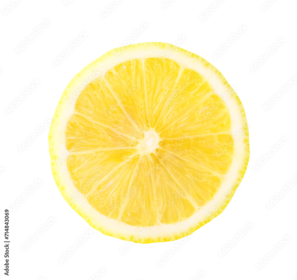 Top view of beautiful yellow lemon half isolated with clipping path in png file format