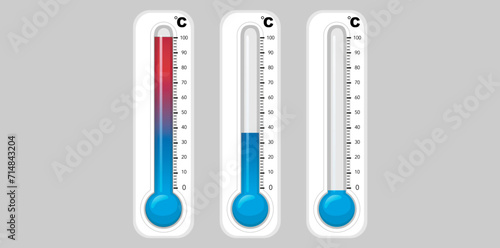 Set Of Realistic Thermometers With Measuring Heat And Cold Vector Illustration.	
 photo