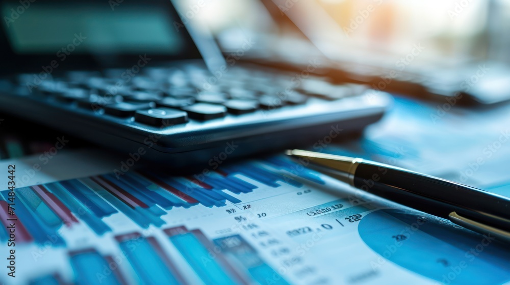 pen and calculator on financial report pen and calculator on financial report