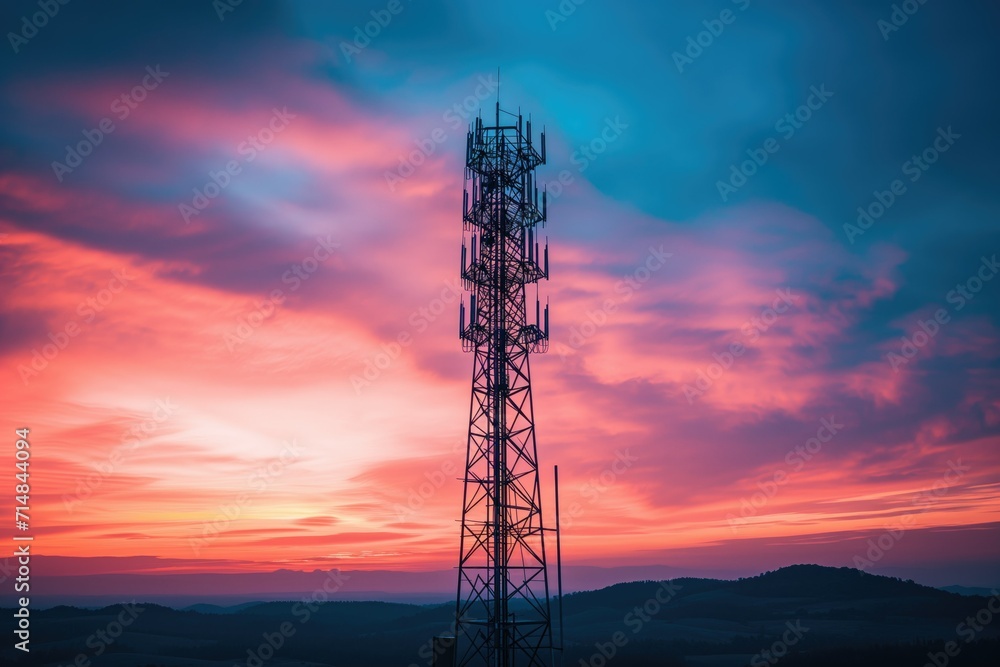 Digital communication tower at sunset, symbolizing digital infrastructure reach Digital communication tower at sunset, symbolizing digital infrastructure reach