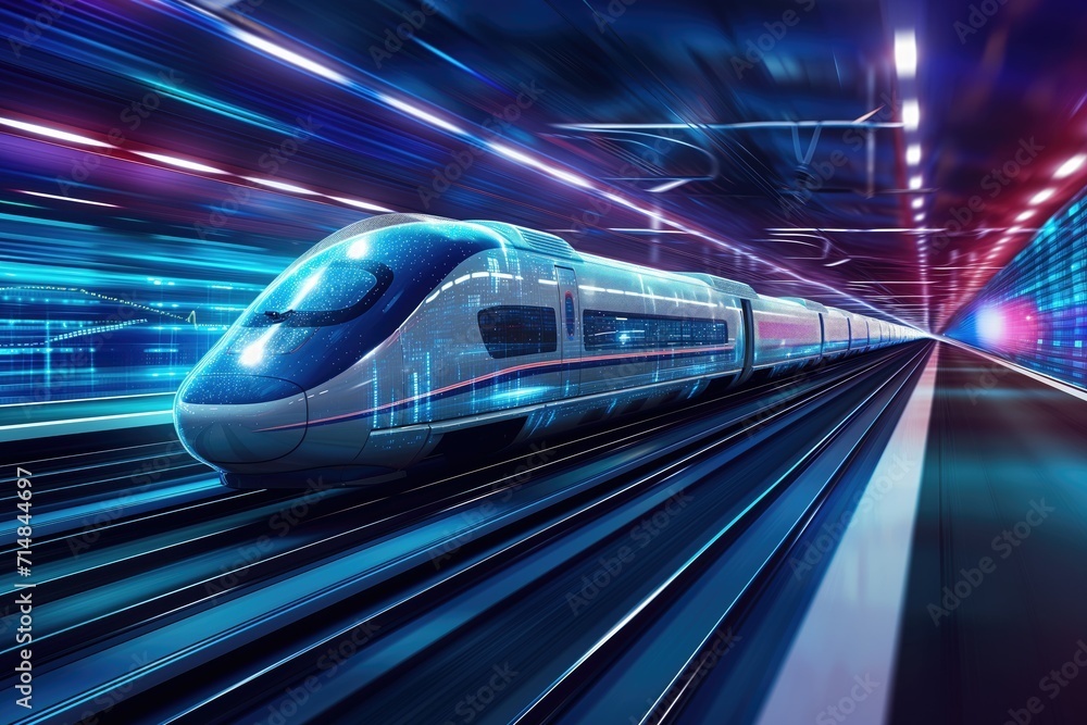 Advanced Technology Train Animation High-speed train powered by digital infrastructure. Stock Illustration ...