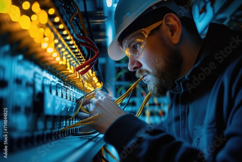 Technician installing fiber optic cables for digital upgrade.