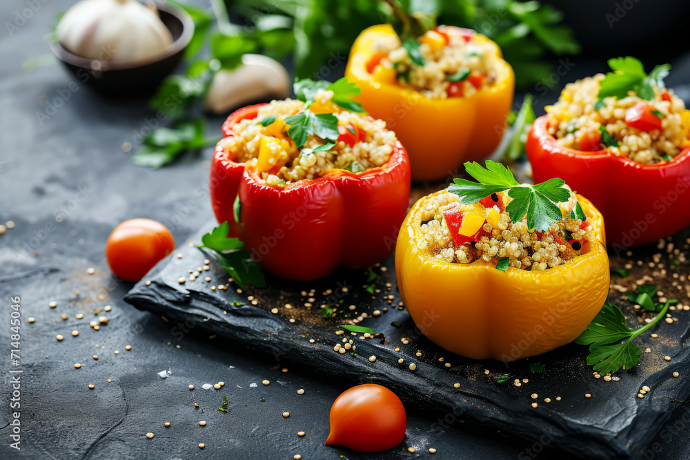 Quinoa stuffed bell peppers. Generative AI Quinoa stuffed bell peppers. Generative AI