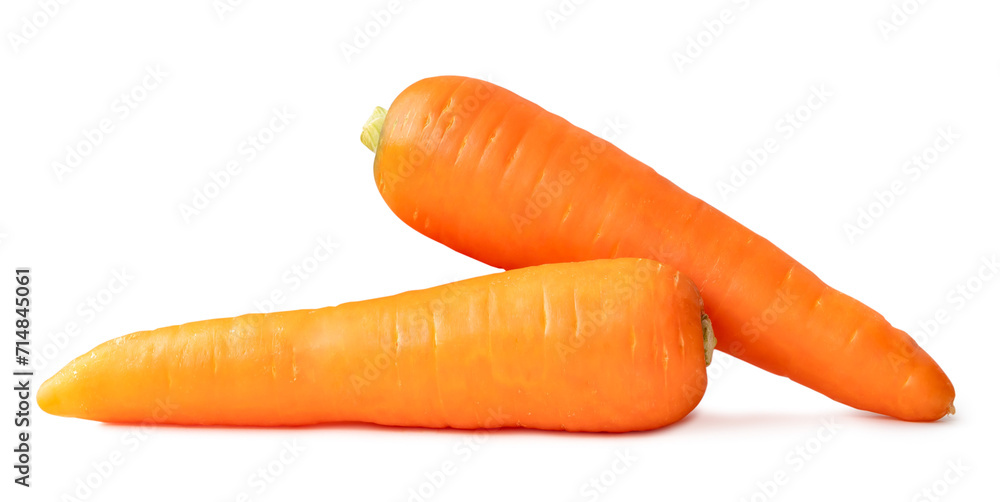 Front view of fresh beautiful orange carrots in stack isolated on white background with clipping path Front view of fresh beautiful orange carrots in stack isolated on white background with clipping path