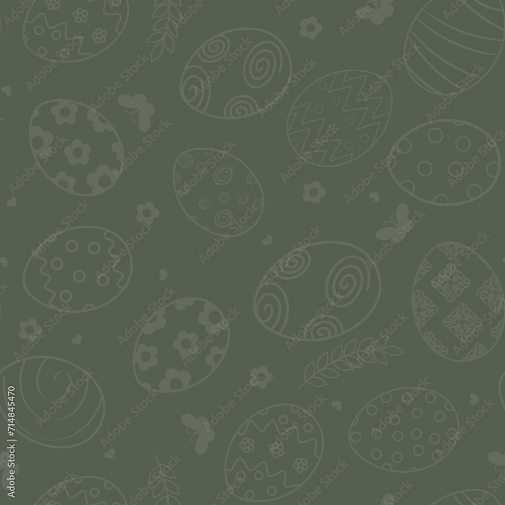 Cute seamless pattern with Easter eggs, spring flowers, leaves and butterflies Cute seamless pattern with Easter eggs, spring flowers, leaves and butterflies