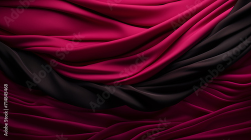 The magenta colored wrinkled fabric contrasts with the black fabric. photo