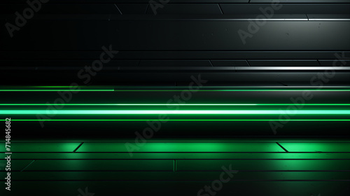 The black walls of the room contrast with the green neon lights.