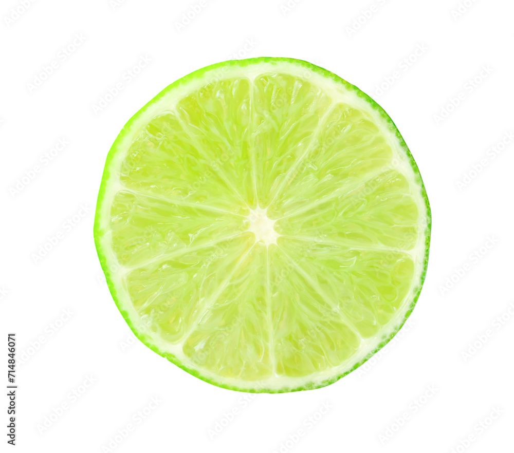 Top view of green lemon half isolated on white background with clipping path