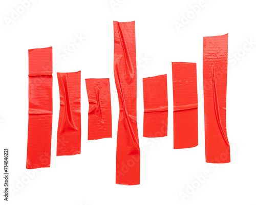 Top view set of red adhesive vinyl tape or cloth tape stripes isolated with clipping path in png file format