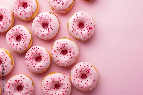 Pink donuts with sprinkles on background.