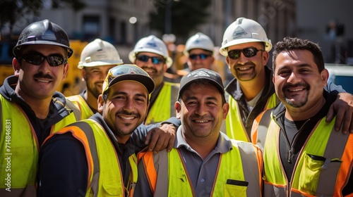 Self-confident construction workers standing together group photo high quality images
