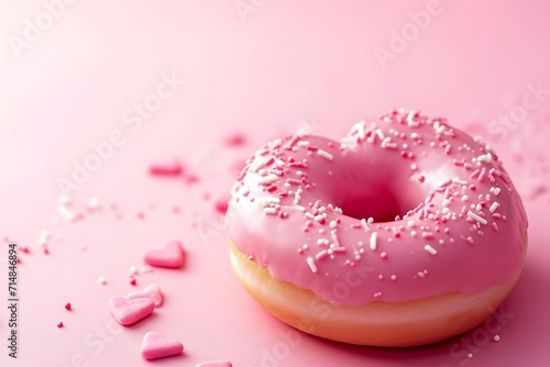 Pink donuts with sprinkles on background.