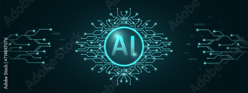 AI chip digital technology on a Dark green background. AI computer processor. Digital technology artificial intelligence concept design. Modern technology design. CPU and circuit board background.
