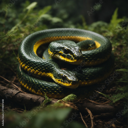 Snake in Tree, Yellow Snake in Forest 