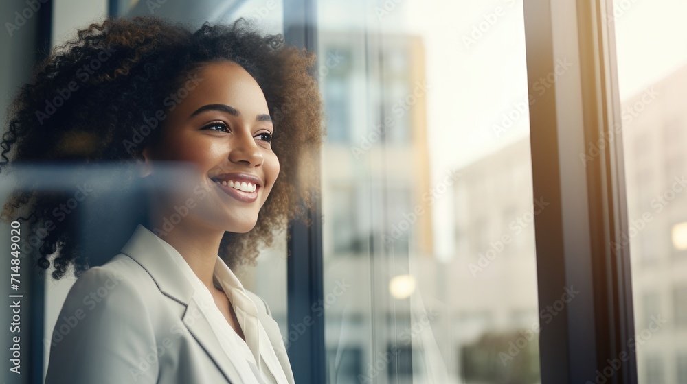 African young business woman looking at the window African young business woman looking at the window
