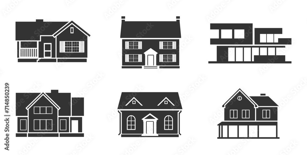 Set building icon vector in black and white colour
