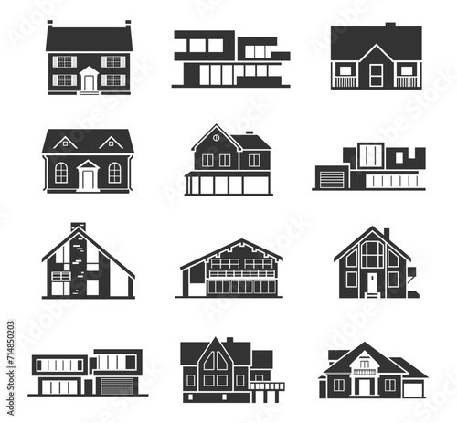 Set building icon vector in black and white colour