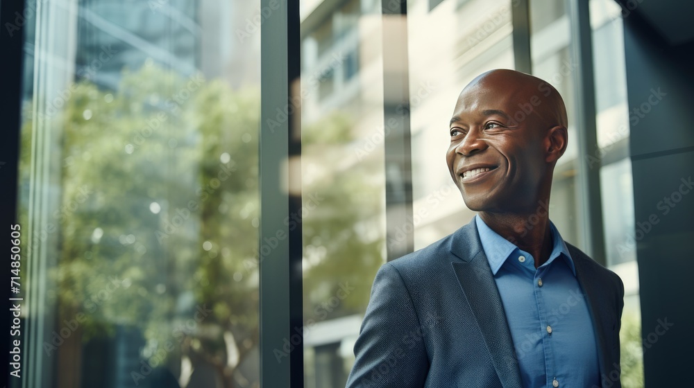 African middle age business man looking at the window African middle age business man looking at the window
