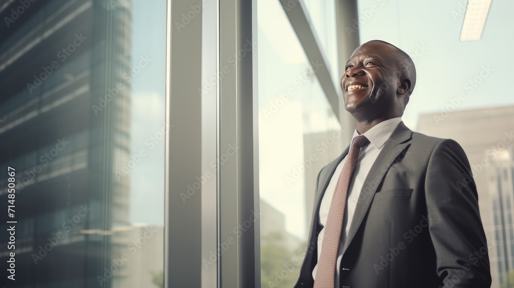 African middle age business man looking at the window African middle age business man looking at the window