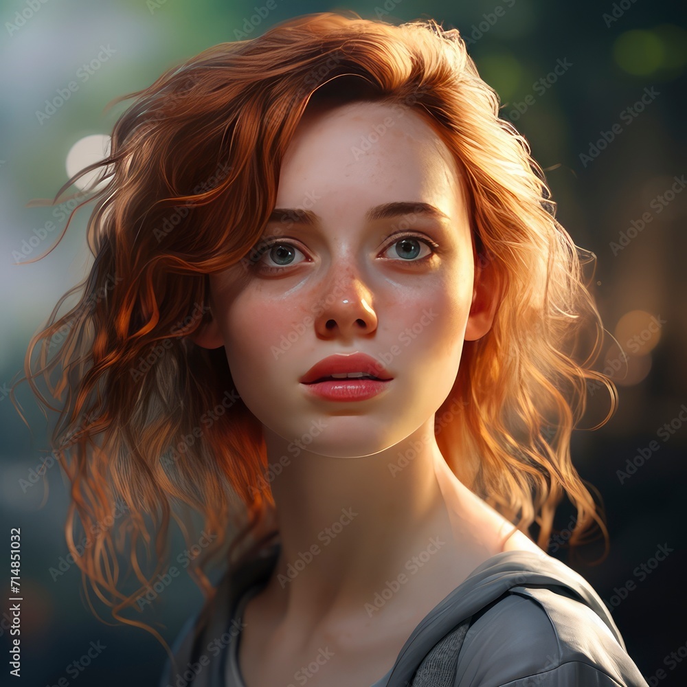 Fototapeta premium Painting of a Woman With Red Hair