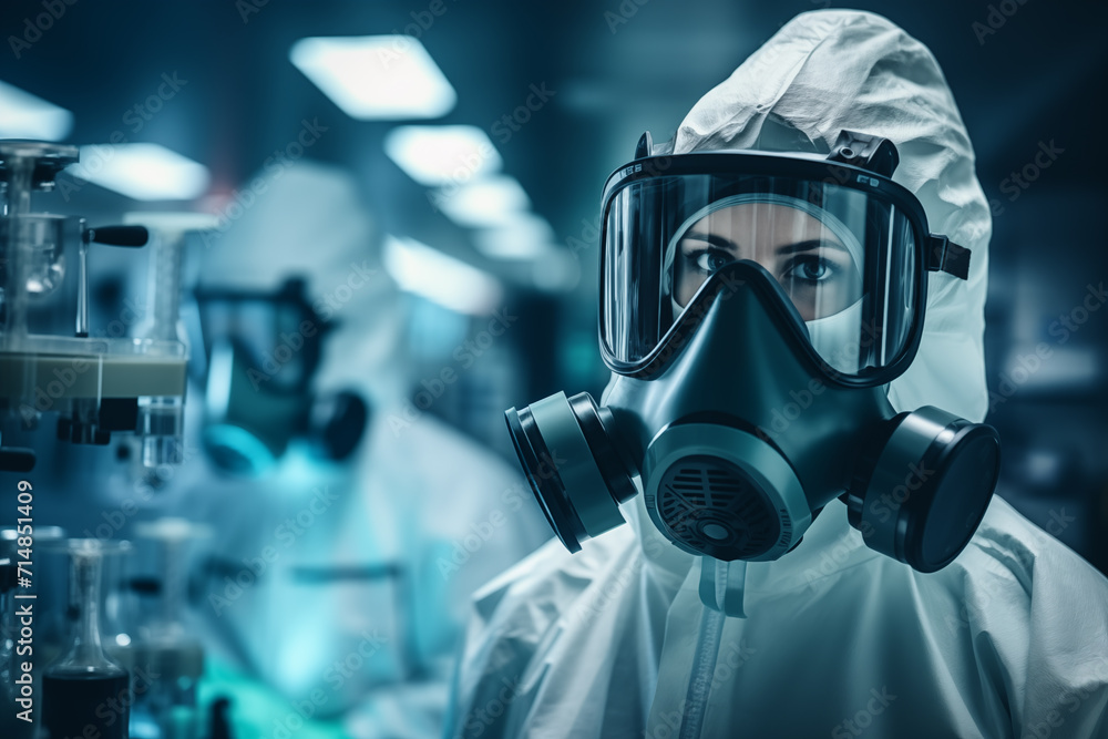 Close-up doctor wearing PPE suit and face mask and face shield in hospital Controlled area to prevent the spread of coronavirus and industrial chemicals People concept Close-up doctor wearing PPE suit and face mask and face shield in hospital Controlled area to prevent the spread of coronavirus and industrial chemicals People concept