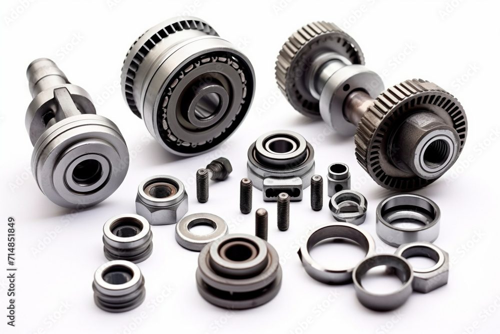 Metal car spare parts isolated on white background. Metal car spare parts isolated on white background.