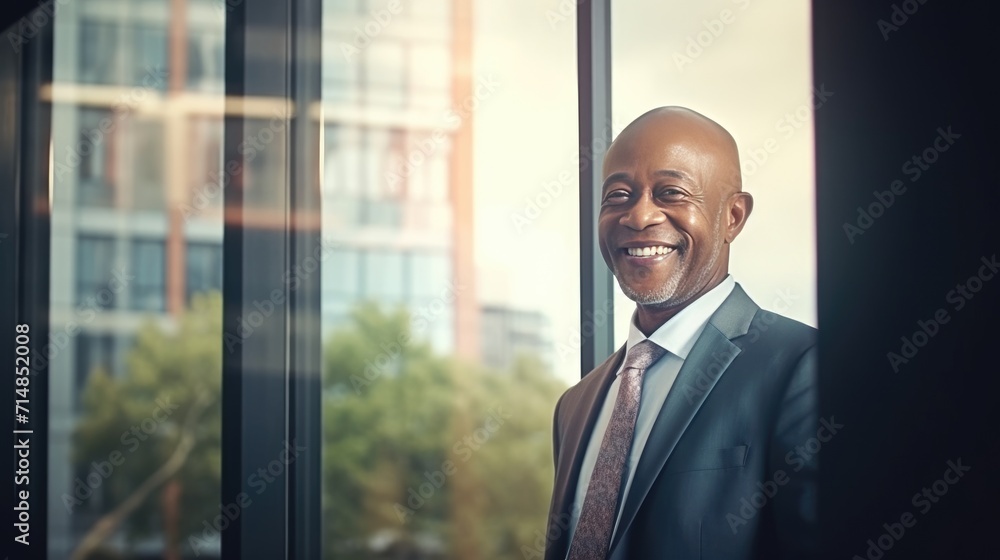 African senior business man looking at the window African senior business man looking at the window