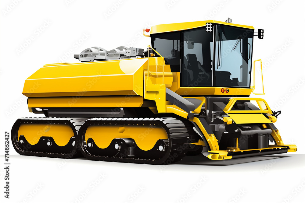 Obraz premium Asphalt spreading paving machine isolated on white. Illustration, road technology.