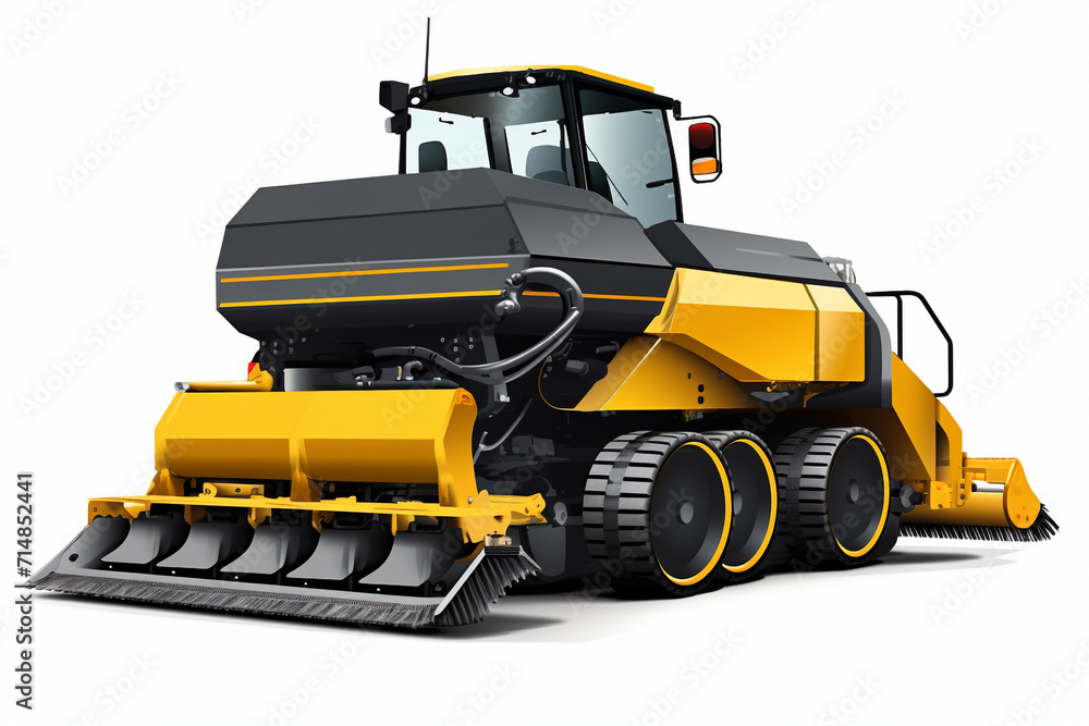 Fototapeta premium Asphalt spreading paving machine isolated on white. Illustration, road technology.