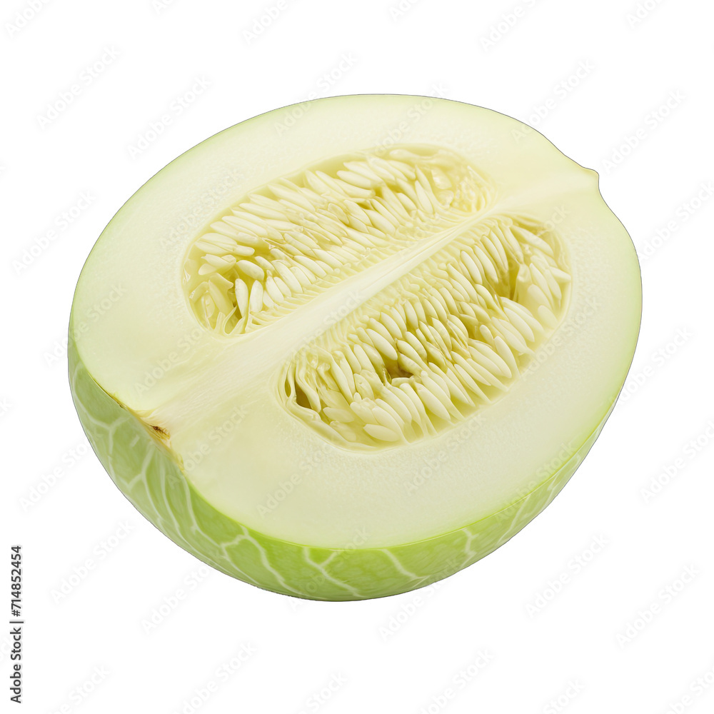 A Honeydew Melon With Pale Green Flesh.. Isolated on a Transparent Background. Cutout PNG. A Honeydew Melon With Pale Green Flesh.. Isolated on a Transparent Background. Cutout PNG.