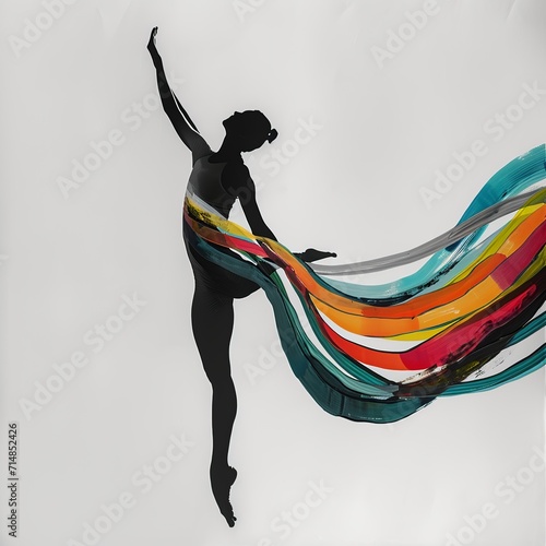 Artistic Gymnastics: Colorful Ribbon Flow in Minimalist Silhouette

