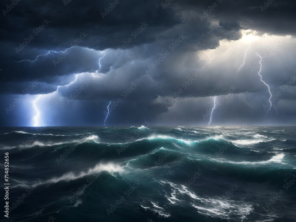 Lightning Storm Over the Ocean: Nature's Electric Ballet on the Vast Seas