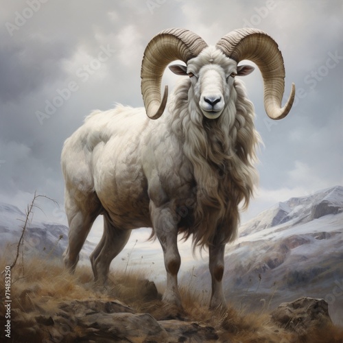 Big horned white beautiful sheep picture