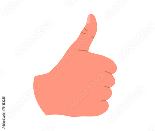 Vector illustration of hand thumb up or like sign. Thumb up hand gesture isolated on white background.