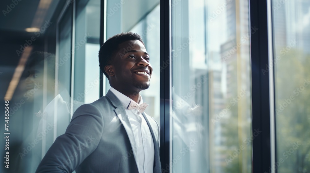 African young business man looking at the windows African young business man looking at the windows