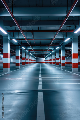 Empty modern indoor car parking lot at the mall