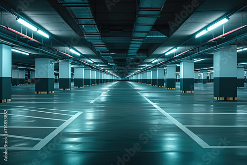 Empty modern indoor car parking lot at the mall