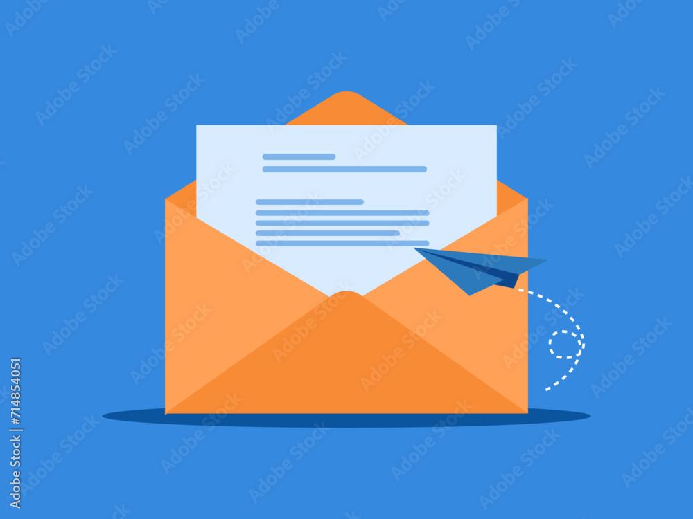 Send news information. Envelope with paper airplane vector - obrazy, fototapety, plakaty 