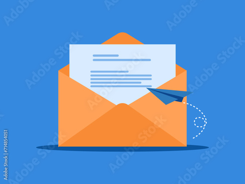 Send news information. Envelope with paper airplane vector photo