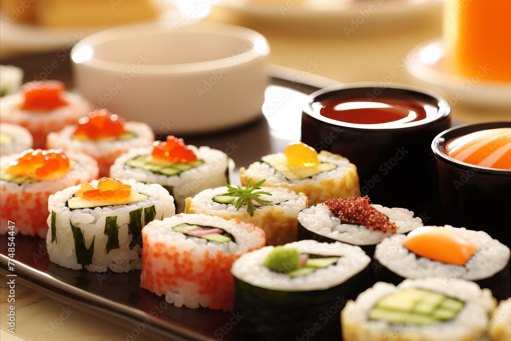 Sushi Illuminated. Captivating Interplay of Light and Shadows on the Exquisite Table Setting