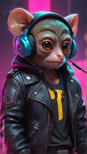 Tarsier Synthwave Serenity Down Under by Alex Petruk AI GENERATED