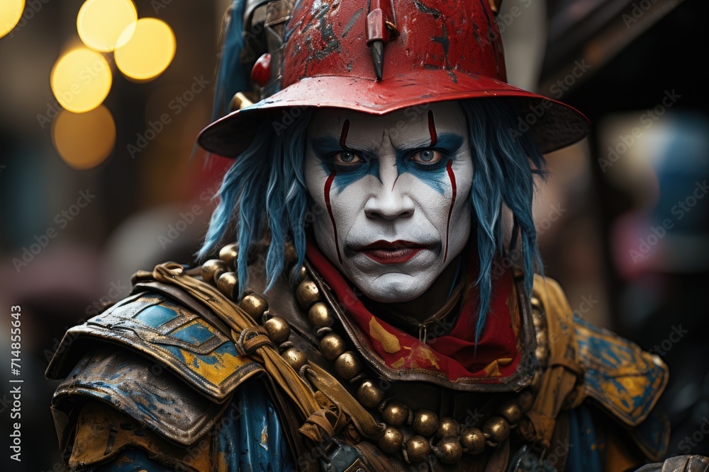 A man transforms into a powerful warrior as he dons a intricately crafted costume and mask, embodying a fictional character in the outdoor world of cosplay