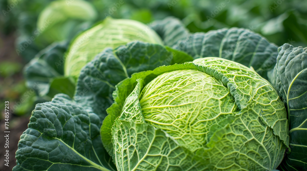 Fototapeta premium Row of Cabbages in a Lush Field 