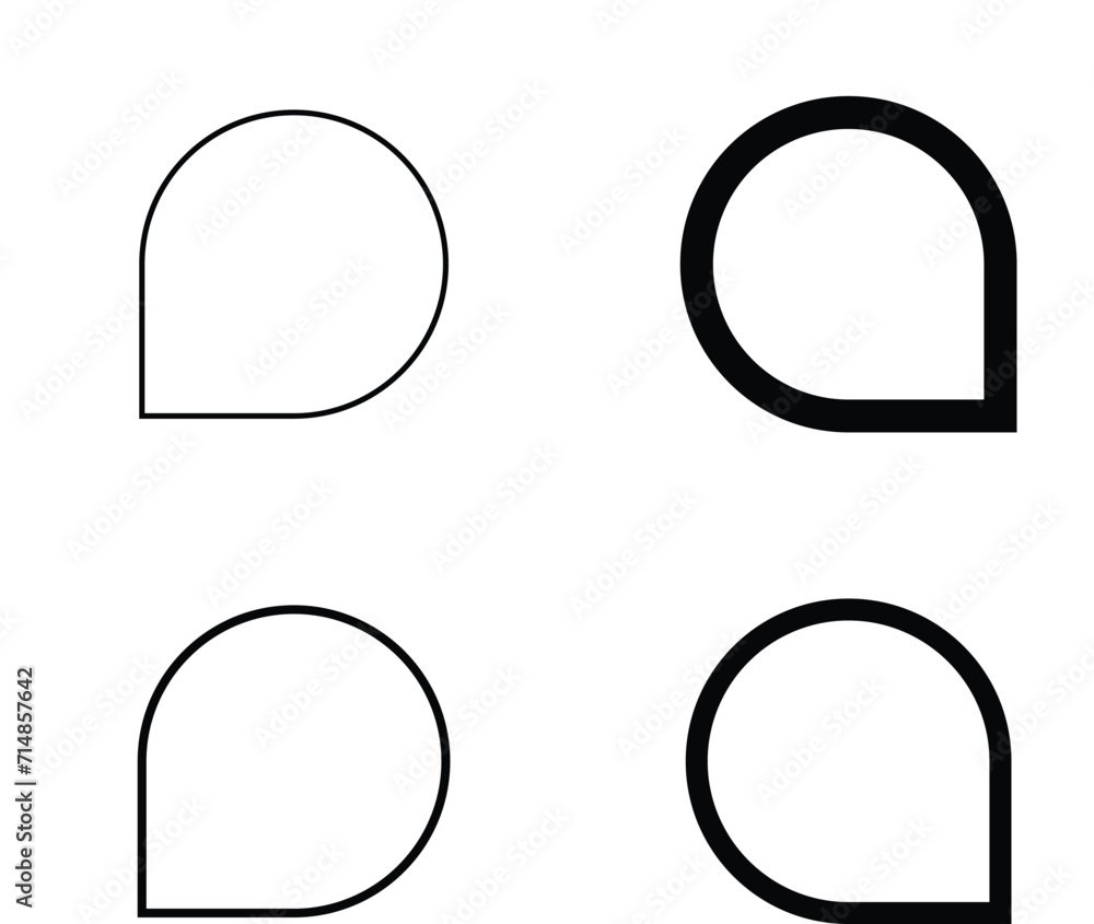 Hollow one-corner circle stroke icons. A group of 4 circular line shapes with a single squared corner. Isolated on a background. Hollow one-corner circle stroke icons. A group of 4 circular line shapes with a single squared corner. Isolated on a background.