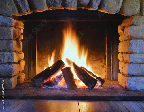 Warm and Cozy: A Glowing Fireplace in a Winter Home