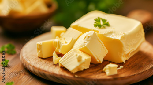 Cubed Butter with Fresh Parsley on Cutting Board
 photo