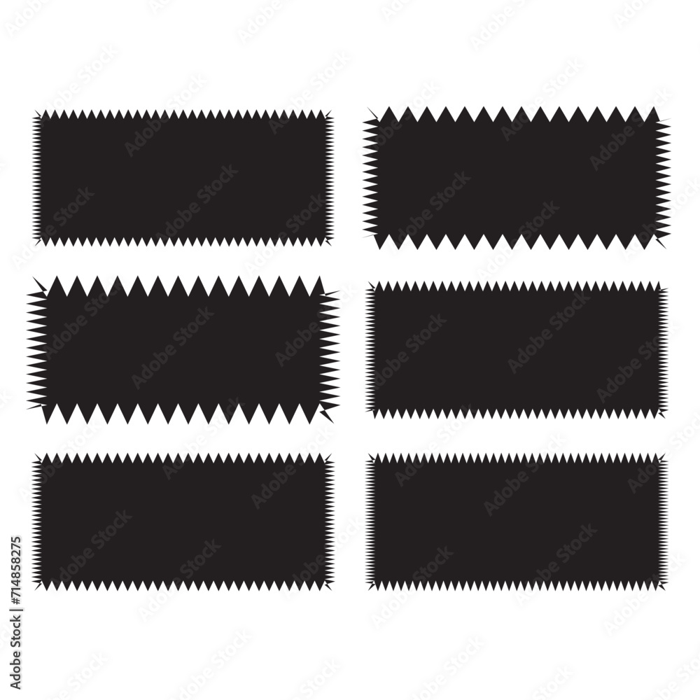 Wavy edge rectangle shapes icon set. A group of 6 rectangular symbols with jagged edges .vector illustration for poster, banner, social media template.