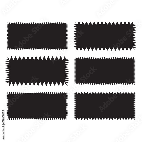 Wavy edge rectangle shapes icon set. A group of 6 rectangular symbols with jagged edges .vector illustration for poster, banner, social media template.